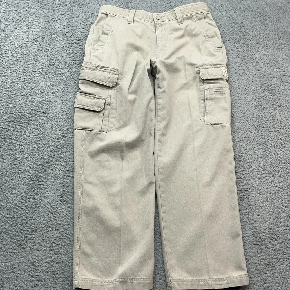 Eddie Bauer Cargo Pants Mens 33x29 Beige Vintage Y2K Skater Baggy Wide Leg